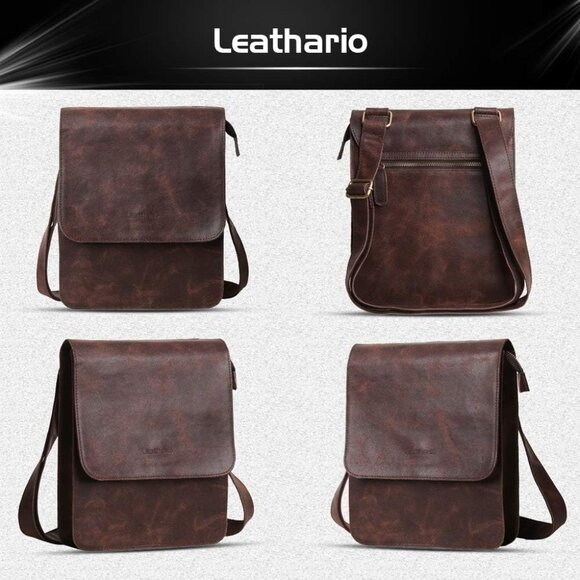 Crossbody Bag for Men Genuine Leather Small Messenger Shoulder Purse Side Vintag - Picture 7 of 13